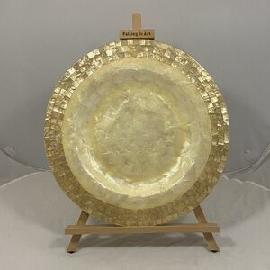 Vintage Handmade Mosaic Charger From Capiz Shells 16" Philippines Gold